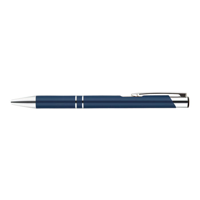 Napier Gel Ink Pen - A metal pen in a sleek navy blue finish with silver accents and a streamlined design.