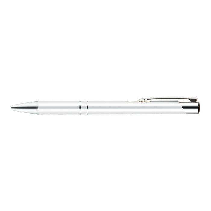 Napier Gel Ink Pen - A metal pen in a sleek, white design with a chrome tip and clip.