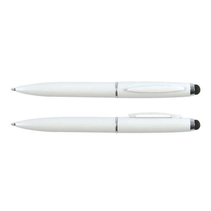 Starion Pen - A white metal pen with a sleek design, featuring a glossy finish and chrome accents.