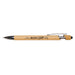 Miami Bamboo Pen - A bamboo pen featuring a wooden barrel, silver accents, and a logo. It is designed for writing.