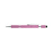 The Mindful Moment - A pink spinner pen with a textured grip and metallic accents. It features a clip and a stylus tip.