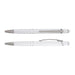 Tech Pack Power - A white aluminium pen with silver accents, featuring a grooved grip and a clip. The pen has a sleek, modern design.
