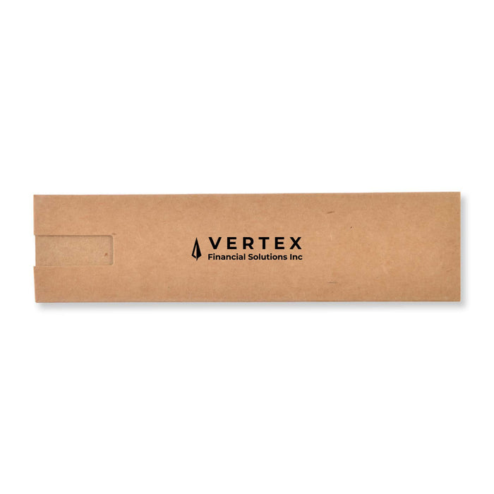 Napier Gel Ink Pen - A rectangular cardboard box featuring a logo, in a natural brown colour, with a flap for opening.