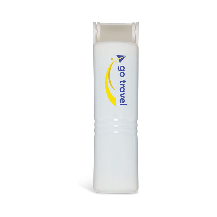 Mini Lint Roller - A white mini lint roller featuring a curved, sleek design and a logo.