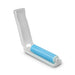 Mini Lint Roller - A mini lint roller in white and blue, with a protective cover opened to reveal the roller.