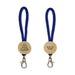 Luxeloop Keytag - A keytag with a wooden circular base, featuring a logo and attached to a blue braided lanyard.