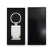 Frame Keytag - A stainless steel keytag with a rectangular frame, presented in a sleek black box with a soft interior.