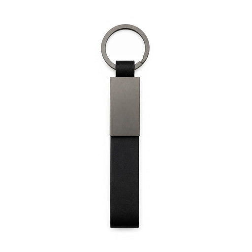 Zander Keytag - A black keytag featuring a flat rectangular metal section and a circular attachment ring.