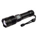 Lumi Rechargeable Torch - A black rechargeable torch featuring a round head, a side button, and a wrist strap for convenience.