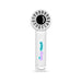 Nomad Rechargeable Fan - A rechargeable fan in white with a round head and a logo on the handle.