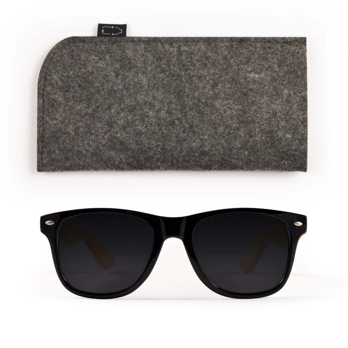 Sunglasses Pack - A pair of black sunglasses with dark lenses, accompanied by a gray felt case.