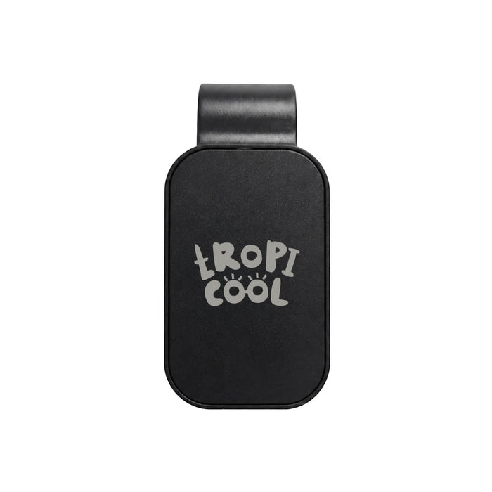 Visor Glasses Holder - A black visor glasses holder with a logo, designed for storing glasses securely.