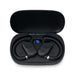 Loop Earbuds - Black ear buds sitting in a charging case, featuring a digital display on the inside of the lid.