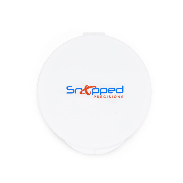 Nico Type C Earbuds - A round white container with a logo in blue and red, designed for holding small items or products.