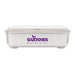Meridian Double Tray Lunchbox - A white double tray lunchbox with a secure lid and a logo on the front.