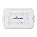 Meridian Double Tray Lunchbox - A white double tray lunchbox featuring a purple illustrated design and a logo on the front.