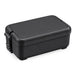 Meridian Double Tray Lunchbox - A black lunchbox with a secure lid and a compact design, featuring a logo on the side.