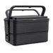 Meridian Double Tray Lunchbox - A black double tray lunchbox with a sturdy handle and secure latch, featuring a sleek design.