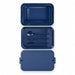 Meridian Double Tray Lunchbox - A navy blue double tray lunchbox with a matching lid and cutlery set including a spoon, fork, and knife.
