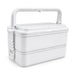 Meridian Double Tray Lunchbox - A double-layer lunchbox in white with a handle and a securing latch for easy transporting.