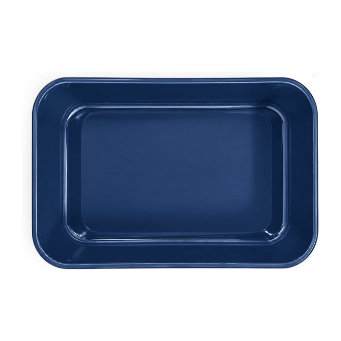 Meridian Double Tray Lunchbox - A navy blue double tray lunchbox with a rectangular shape and a glossy finish. It features a logo.