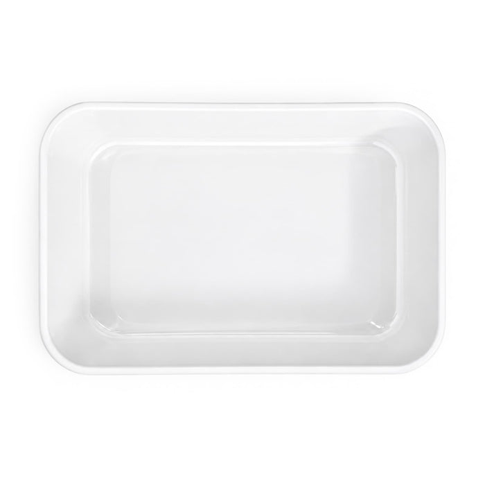 Meridian Double Tray Lunchbox - A rectangular white tray with rounded edges, featuring a flat surface and no visible designs.