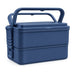 Meridian Double Tray Lunchbox - A navy blue double tray lunchbox with a handle and secure clasp, featuring a stacked design for easy storage.