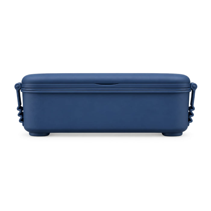 Meridian Double Tray Lunchbox - A navy blue lunchbox with a smooth finish and side handles, featuring a secure lid and a simple design.