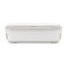 Meridian Double Tray Lunchbox - A double tray lunchbox in white with a lid and side handles, featuring a branding logo.