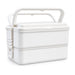 Meridian Double Tray Lunchbox - A white double tray lunchbox with a handle and two stacked compartments, featuring a simple design.