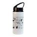 Amore 500ml Junior Bottle - Flip Straw Lid - A drink bottle in white with black illustrations and a black flip straw lid, featuring a logo.