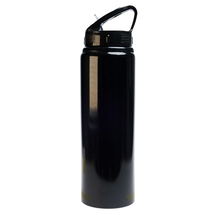 The Hustle Pack - A drink bottle featuring a sleek black design and a flip straw lid, with a capacity of 750ml.