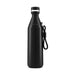 Sabrina Bottle - A drink bottle in sleek black with a silver cap and a detachable strap. It features a logo.