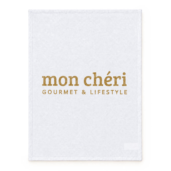 Haven Large Cotton Tea Towel - A large, white cotton tea towel featuring gold text and a logo.