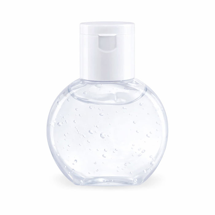 Expo Essentials Pack - A clear, round bottle of gel hand sanitiser with a white pump top. The gel contains small bubbles.