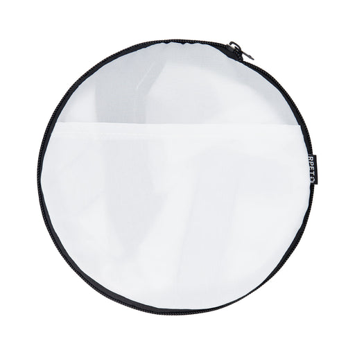 The Game Day Pack - A round, mesh bag with a black zipper and trim, featuring a transparent white exterior.