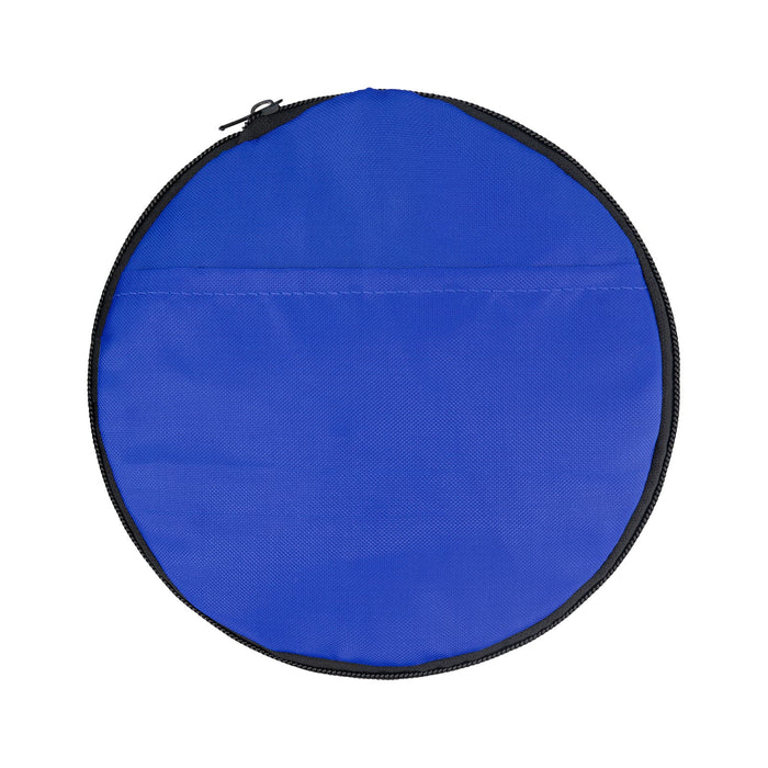 The Game Day Pack - A round blue duffle bag with a zip closure, featuring a black trim and no visible branding.