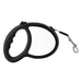 The Walkies Pack - A retractable dog lead in black with a grip handle and a metal clip for attaching to a collar.
