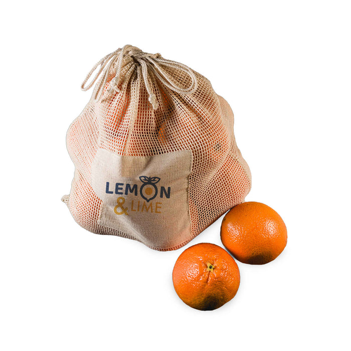 Eco Pack - A beige mesh bag filled with oranges, with two oranges placed beside it. The bag features a logo.