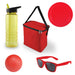 Bondi Beach Pack - A yellow drink bottle, a red cooler bag, a red plate, a red ball, and red sunglasses. The cooler bag has a logo.