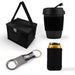 Tradie Pack - A black cooler bag is featured alongside a black reusable coffee cup, a bottle opener keychain, and a can cooler sleeve.
