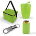 Tradie Pack - A green cooler bag, a green drink container, a can cooler, and a bottle opener with a keyring feature.