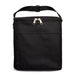 The Carry-On Graze - A black insulated cooler bag with a zippered top and a front pocket. It has an adjustable strap for easy carrying.