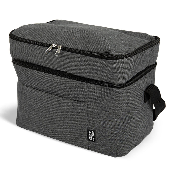 Bubbles & Beachdays - A grey insulated cooler bag with a zippered top and a front pocket, featuring a carry handle.