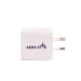 Tech Pack Executive - A white power adapter with two prongs and a logo on the front.