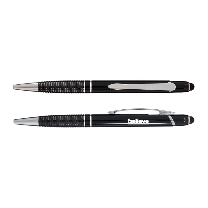 Tech Pack Essential - Two black pens with silver accents, featuring a textured grip and one with a printed logo.