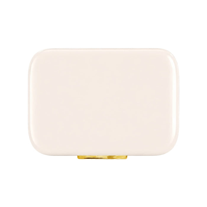 The Pour & Gather Hamper - A rectangular cooler in a sleek cream colour with a gold clasp and a logo.