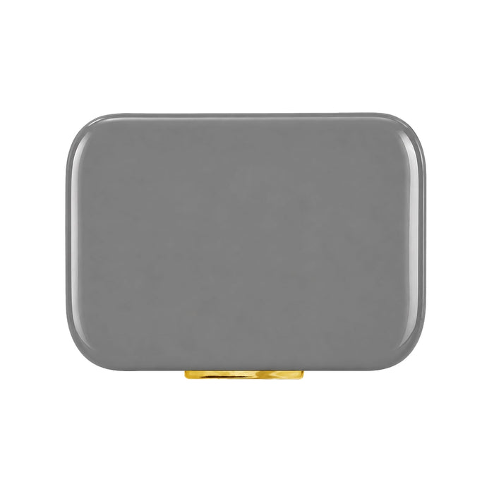 Pavilion Cooler by The Line Edit. - A grey cooler with a gold clasp, featuring a sleek, rectangular design and a glossy finish.