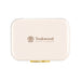 Pavilion Cooler by The Line Edit. - A cream-coloured cooler with a gold clasp and a logo. The design features a rectangular shape.
