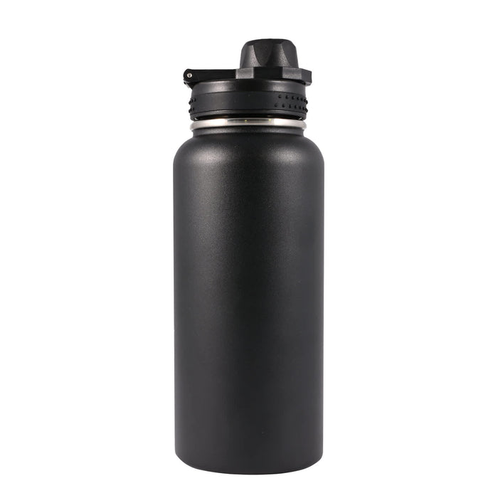 Daily Grind Pack - A drink bottle in matte black finish with a screw-on lid and a built-in spout, featuring a logo.